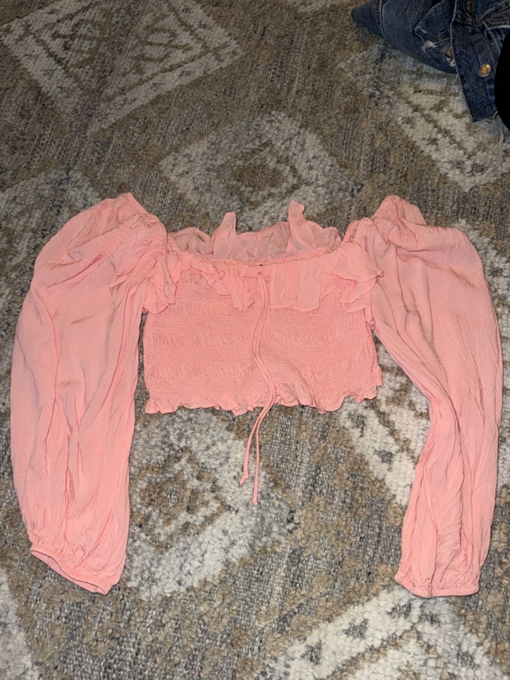 Cotton Candy Pink Ruffle Off-Shoulder Smocked Crop Top